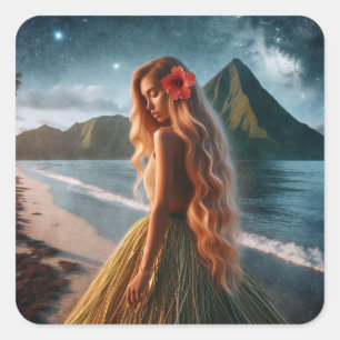 Woman in Grass Skirt Square Sticker