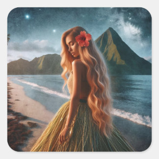 Woman in Grass Skirt Square Sticker