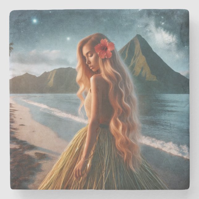 Woman in Grass Skirt Stone Coaster (Front)