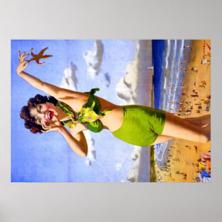 Woman in green bikini poster
