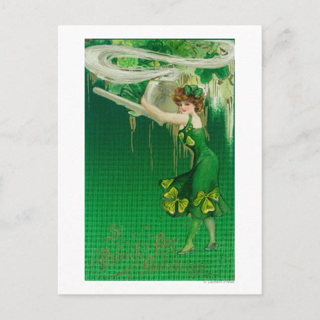 Woman in Green Holding a Pipe Scene Postcard (Front)