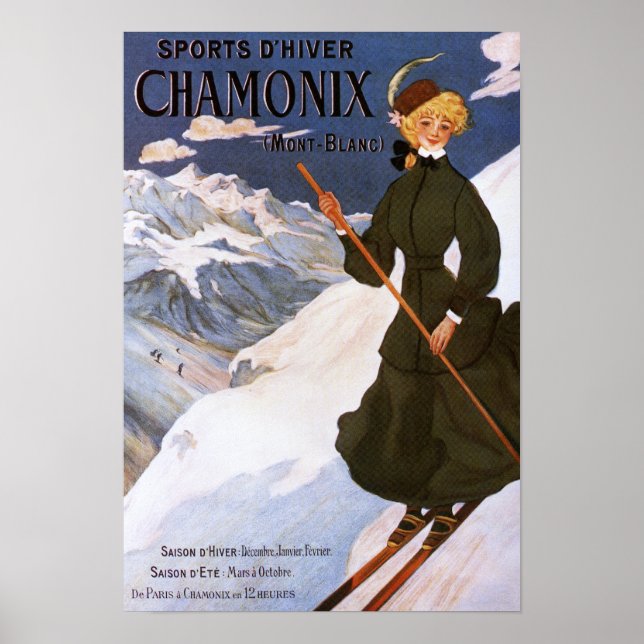 Woman in Green Skiing Poster (Front)