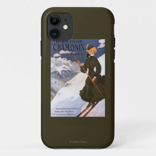 Woman in Green Skiing Poster iPhone 11 Case