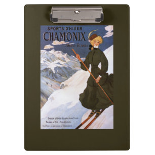 Woman in Green Skiing Poster Clipboard