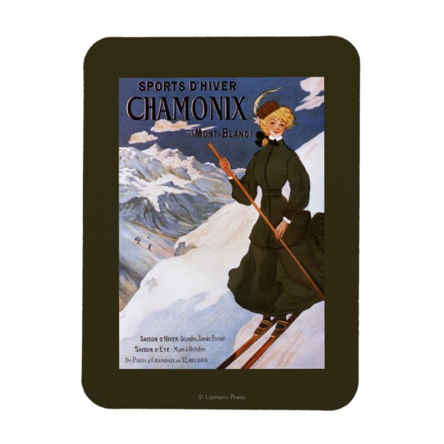 Woman in Green Skiing Poster Magnet (Vertical)