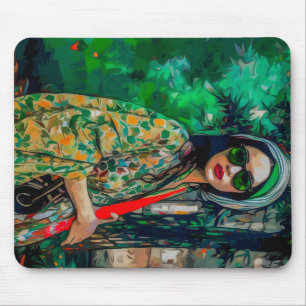 Woman in Green Sunglasses Mouse Mat