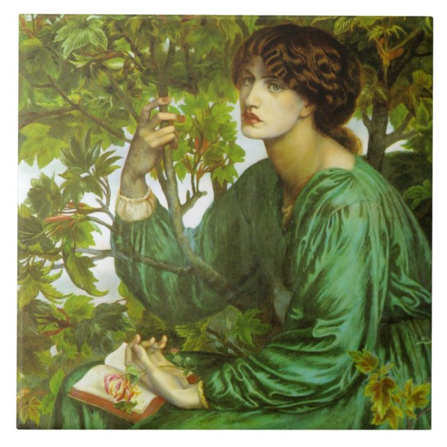 Woman in Green (The Day Dream) (by D.G. Rosetti) Tile (Front)