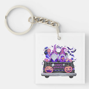 Woman in Halloween Gnomes Pickup Truck Hat Key Ring