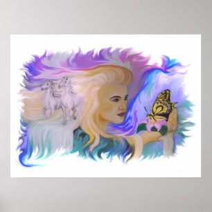 Woman in hand with horse and butterfly poster