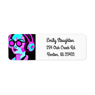 Woman in Headphones Pink and Teal