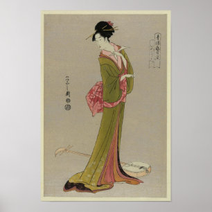 Woman In Kimono Japanese Vintage Art Poster