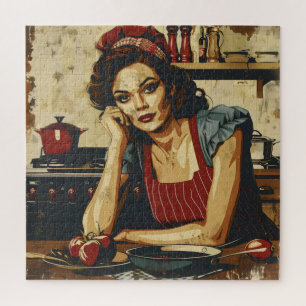 Woman in Kitchen Vintage Jigsaw Puzzle