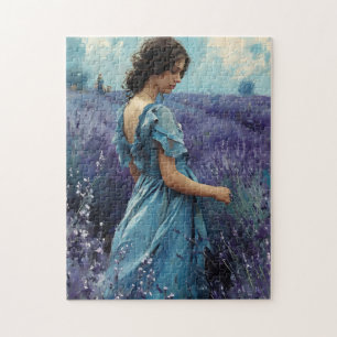 Woman in lavender field Vintage Jigsaw Puzzle