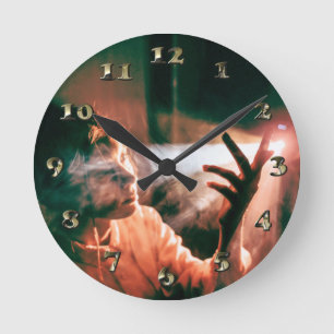 Woman in Light and Smoke Round Clock