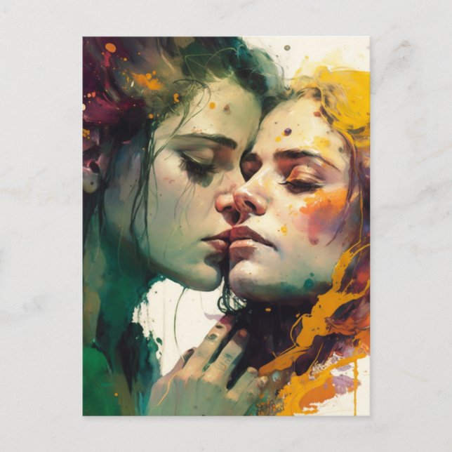 Woman in Love Colourful Mixed Media Painting Postcard (Front)