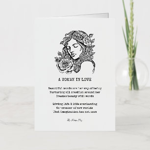 Woman in love poem black and white roses foil greeting card