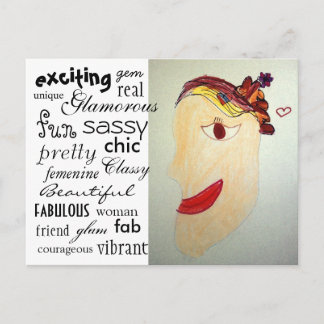 Woman in Magazine Postcard