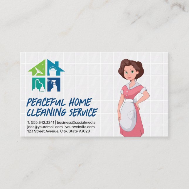 Woman in Maid Attire | Cleaning Icons Business Card (Front)