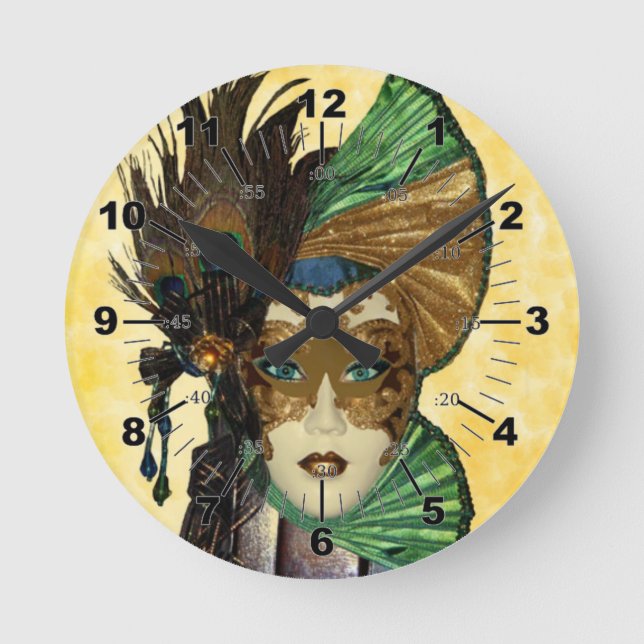 Woman In Masquerade Art Round Clock (Front)