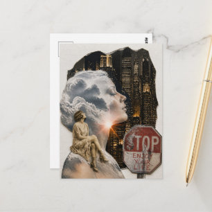 Woman in Night City Collage Stop Enjoy Your Life  Postcard