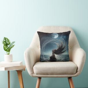 Woman In Ocean Moonlight Cushion