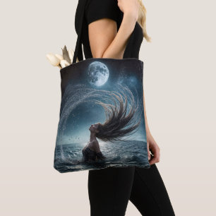 Woman In Ocean Moonlight Tote Bag