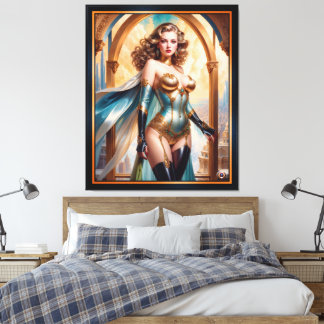 Woman In Opulent Gold Turquoise Attire by Xzendor7 Canvas Print