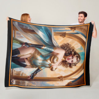 Woman In Opulent Gold Turquoise Attire by Xzendor7 Fleece Blanket