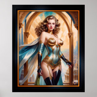 Woman In Opulent Gold Turquoise Attire by Xzendor7 Poster