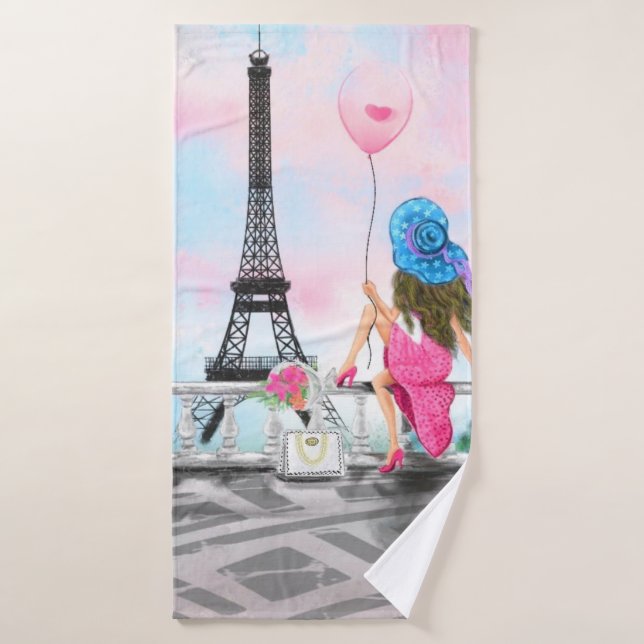 Woman In Paris Bath Towel with Eiffel Towers (Bath Towel)