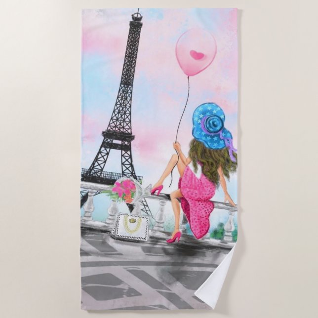 Woman In Paris Beach Towel Eiffel Tower (Front)
