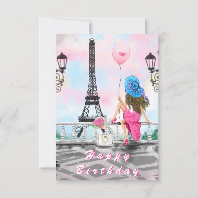 Woman In Paris Birthday Card Eiffel Tower (Front)
