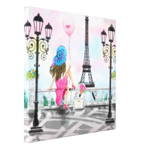 Woman In Paris Canvas Print Eiffel Tower Painting