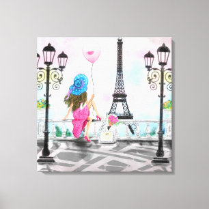 Woman In Paris Canvas Print Eiffel Tower Painting