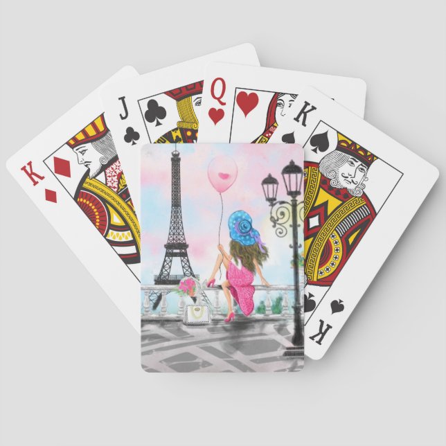Woman In Paris Eiffel Tower Playing Cards Gift (Back)