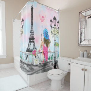 Woman In Paris Eiffel Tower Shower Curtain
