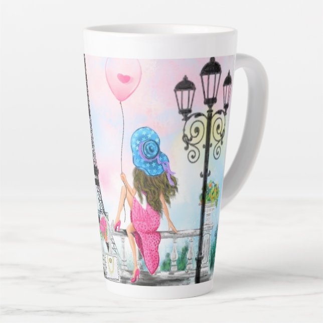 Woman In Paris Latte Mug Eiffel Tower Gift (Right Angle)