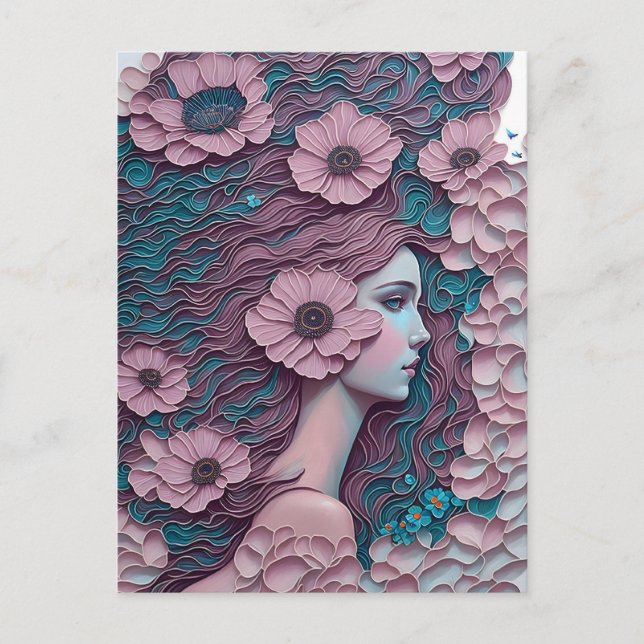 Woman in pastel flowers, Postcrossing Postcard (Front)