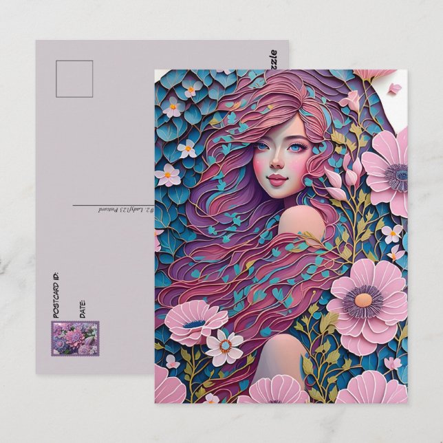 Woman in pastel flowers, Postcrossing Postcard (Front/Back)