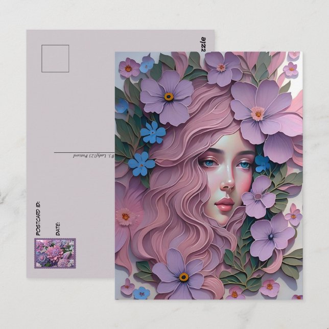 Woman in pastel flowers, Postcrossing Postcard (Front/Back)