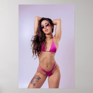 Woman In Pink Bikini And Sunglasses Poster