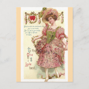 Woman in Pink Glitter Dress Valentine Holiday Postcard