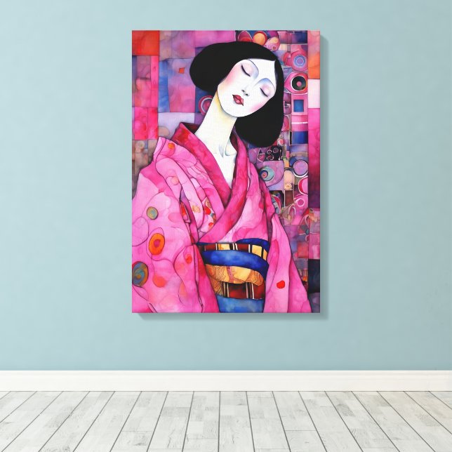 Woman in Pink Kimono Canvas Print (Insitu(Wood Floor))