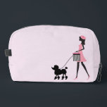 Woman in pink walking black poodle  dopp kit<br><div class="desc">Vintage woman with a beret walking a black poodle.</div>