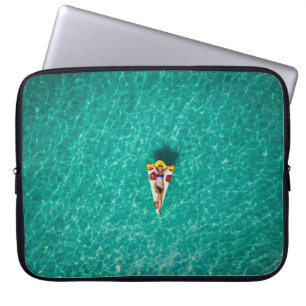 Woman in pizza float laptop sleeve