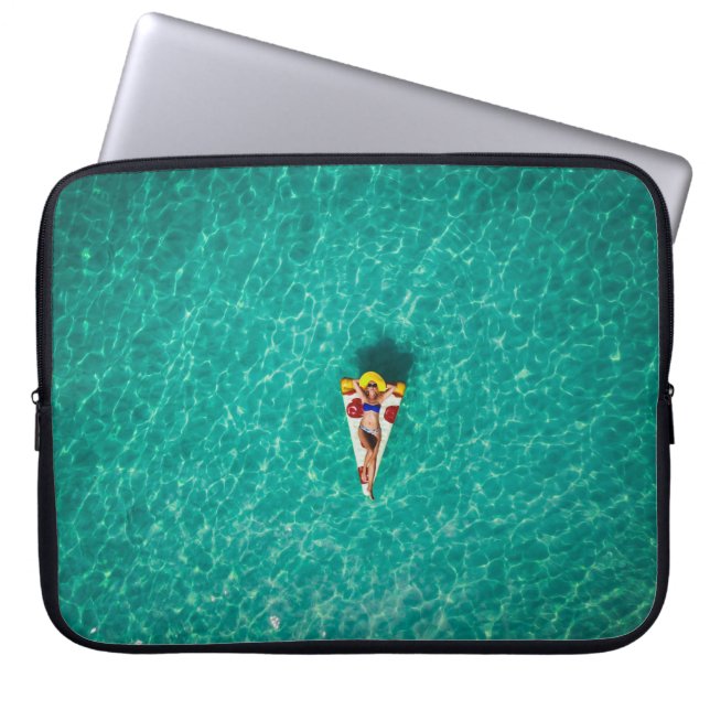 Woman in pizza float laptop sleeve (Front)