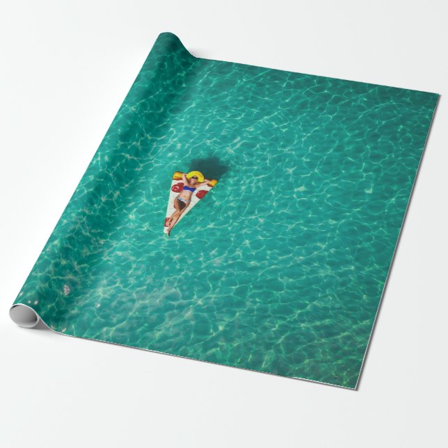 Woman in pizza float wrapping paper (Unrolled)