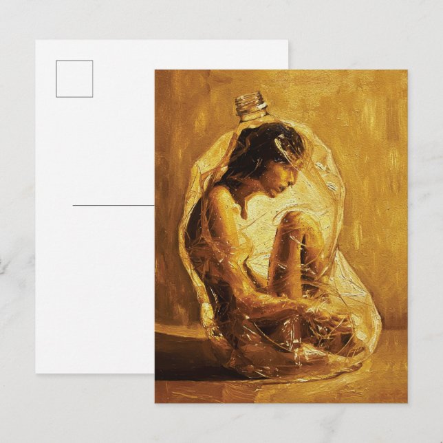 Woman in Plastic – Oil Painting Postcard (Front/Back)