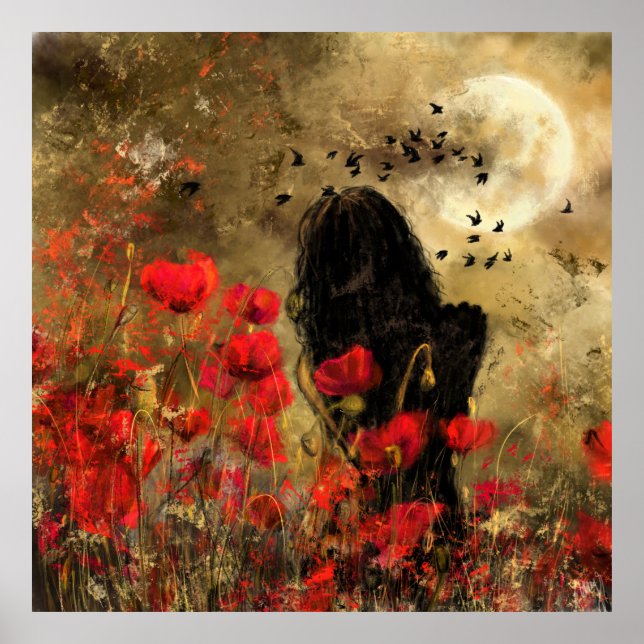 Woman In Poppy Field - Original Painting Art Poster (Front)