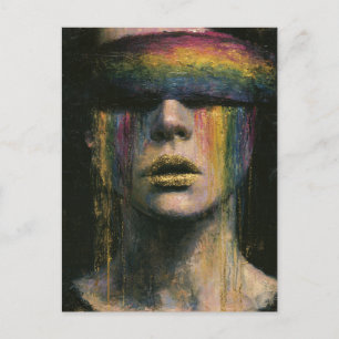 Woman in Rainbow Blindfold Postcard